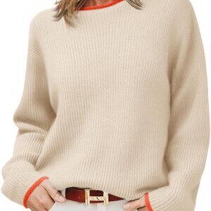 Stylish Ribbed Knit Sweater for Women - Warm Color Block Pullover in Medium